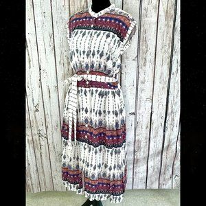 Eshakti White Medallion arrow Print Button Down Dress CUSTOM Large 10/12 UNIQUE